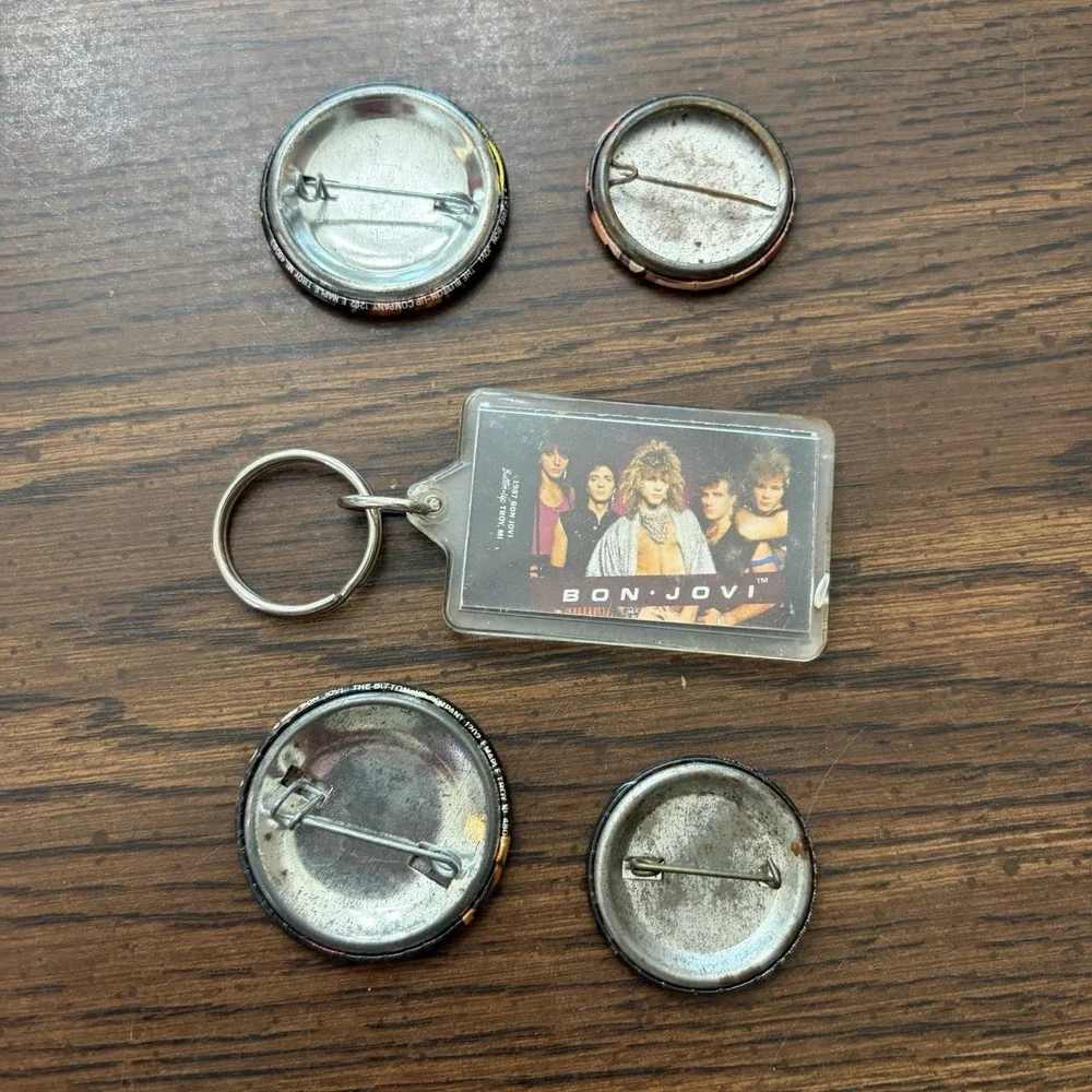 Vintage Bob Jovi Keychain & Button Lot 84-87 Hair Metal Rock Band